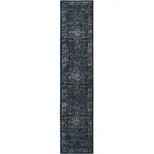 Photo of Blue And Brown Oriental Power Loom Stain Resistant Runner Rug