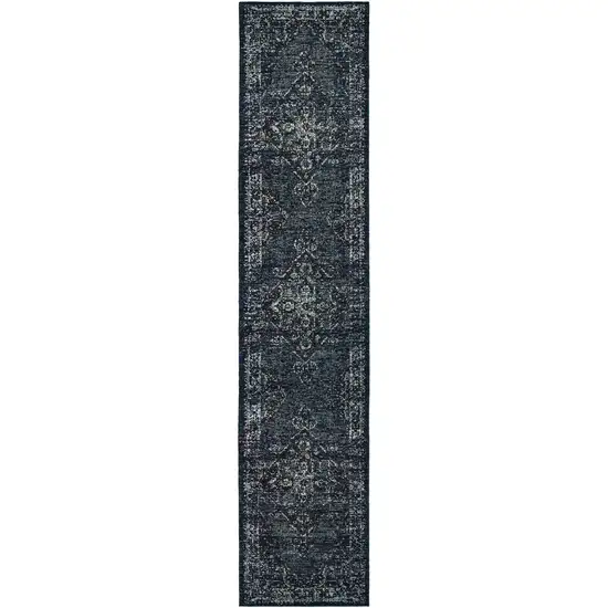 Blue And Brown Oriental Power Loom Stain Resistant Runner Rug Photo 1