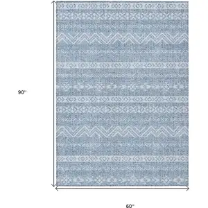 Photo of Blue And Denim Blue Southwestern Washable Indoor Outdoor Area Rug