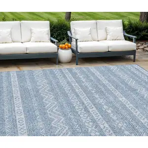 Photo of Blue And Denim Blue Southwestern Washable Indoor Outdoor Area Rug