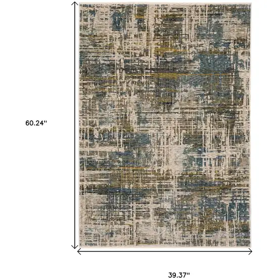 Blue And Gold Abstract Area Rug With Fringe Photo 3