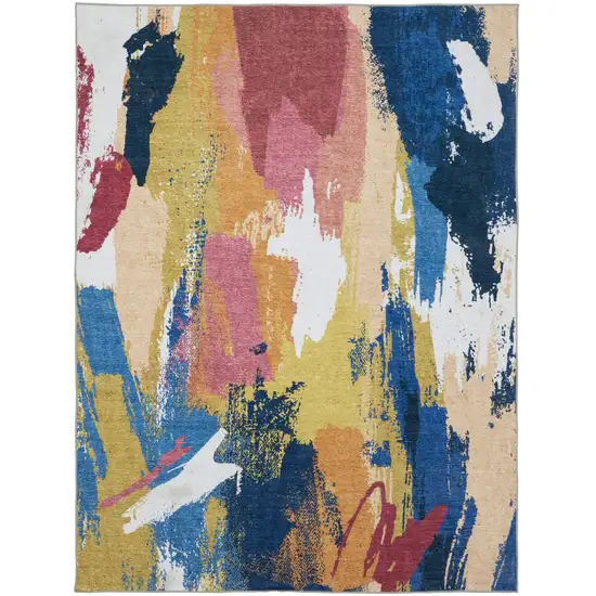 Blue And Gold Abstract Distressed Area Rug Photo 2