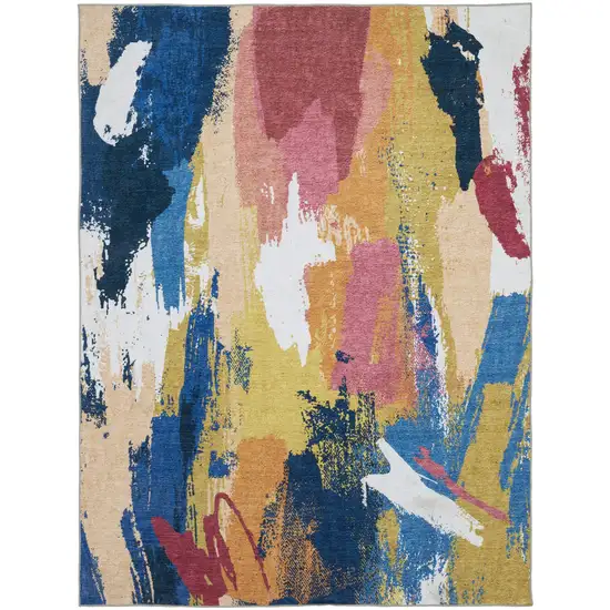 Blue And Gold Abstract Distressed Area Rug Photo 5