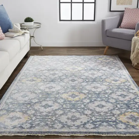 Blue And Gold Floral Stain Resistant Area Rug Photo 8