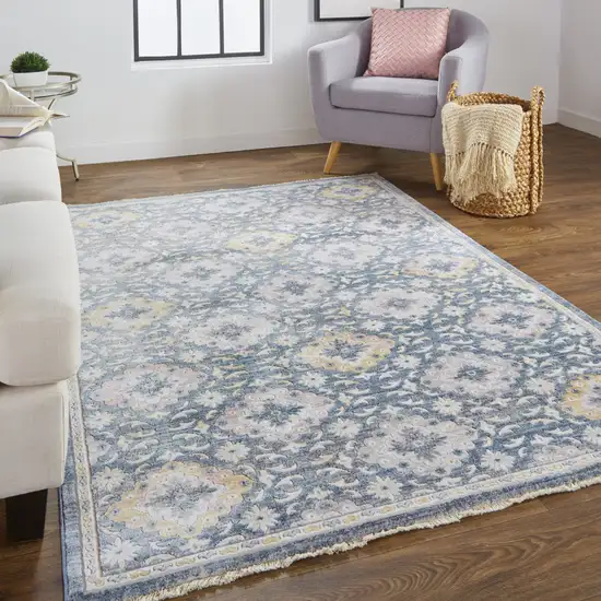 Blue And Gold Floral Stain Resistant Area Rug Photo 6