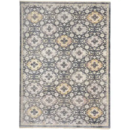 Blue And Gold Floral Stain Resistant Area Rug Photo 1