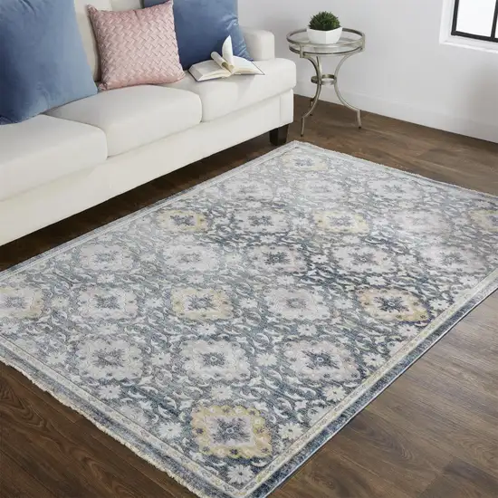 Blue And Gold Floral Stain Resistant Area Rug Photo 5