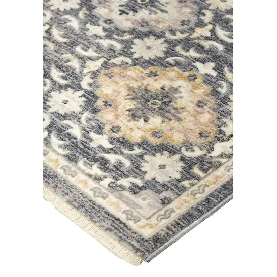 Blue And Gold Floral Stain Resistant Area Rug Photo 4