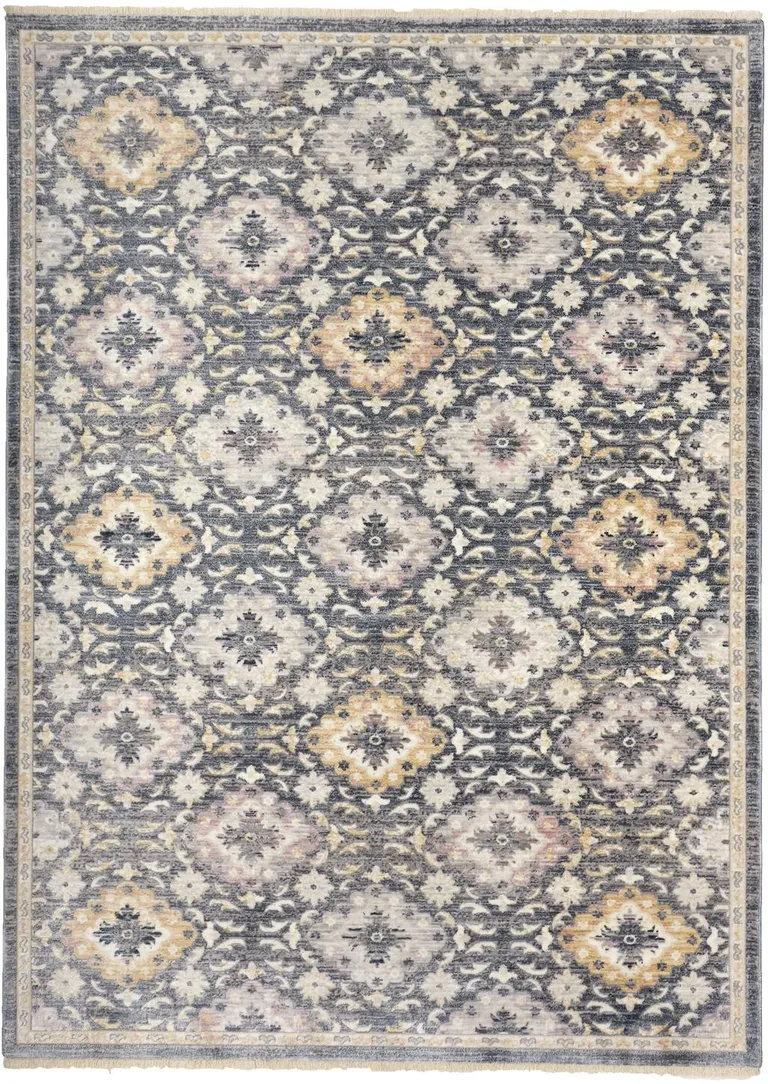 Blue And Gold Floral Stain Resistant Area Rug Photo 1