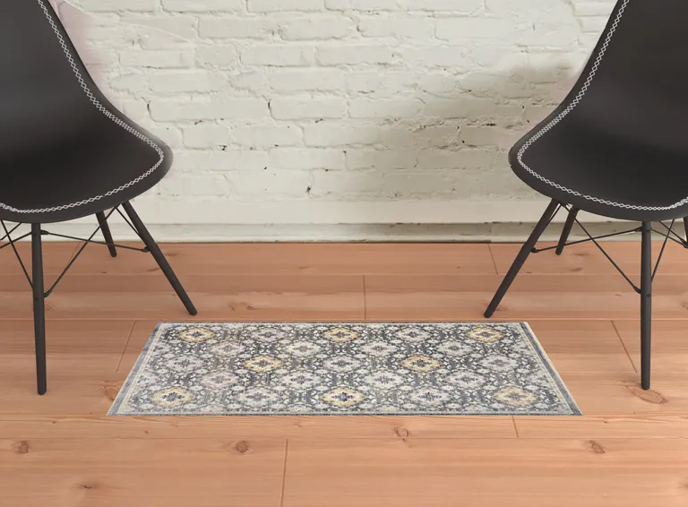 Blue And Gold Floral Stain Resistant Area Rug Photo 2