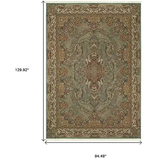 Blue And Gold Medallion Area Rug With Fringe Photo 3