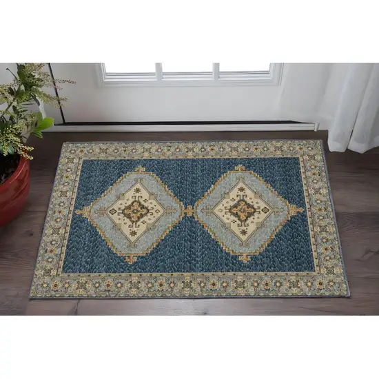 Blue And Gold Medallion Area Rug Photo 1