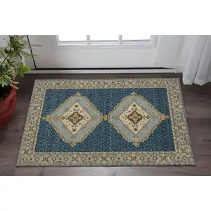 Photo of Blue And Gold Medallion Area Rug