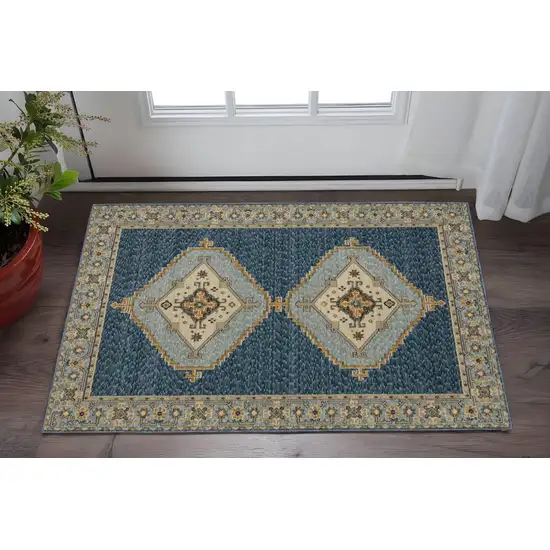 Blue And Gold Medallion Area Rug Photo 1