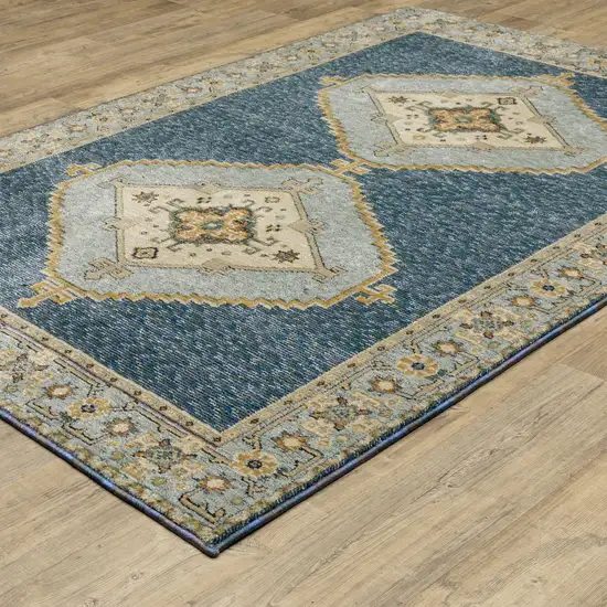 Blue And Gold Medallion Area Rug Photo 5