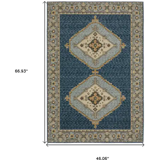 Blue And Gold Medallion Area Rug Photo 3