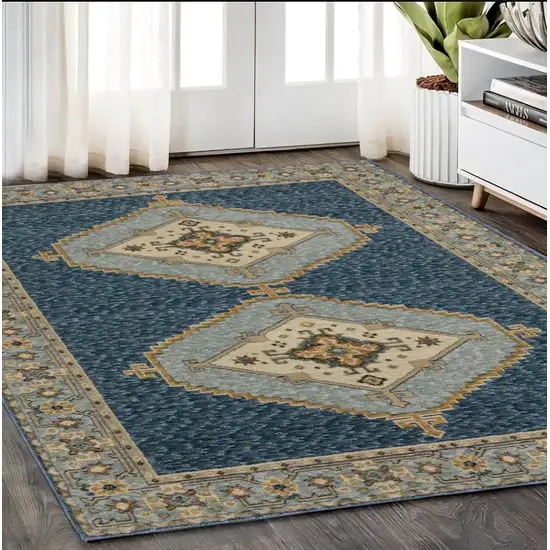 Blue And Gold Medallion Area Rug Photo 1