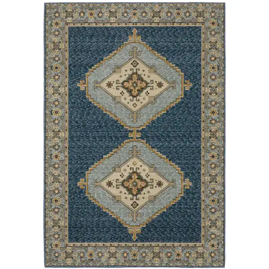 Blue And Gold Medallion Area Rug Photo 4