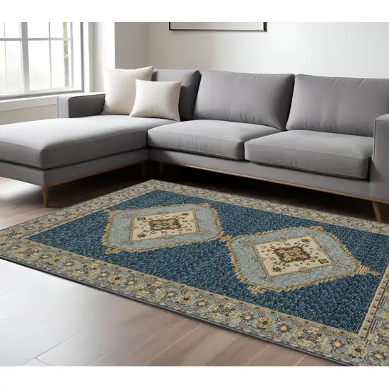 Blue And Gold Medallion Area Rug Photo 1