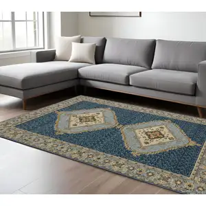 Photo of Blue And Gold Medallion Area Rug