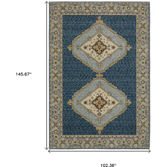 Blue And Gold Medallion Area Rug Photo 3