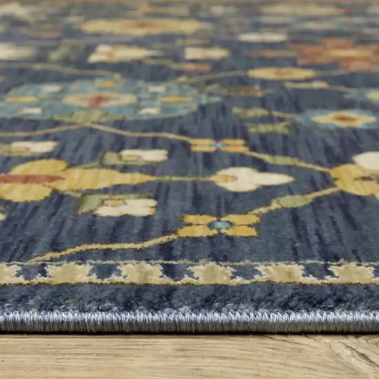 Blue And Gold Oriental Area Rug With Fringe Photo 6