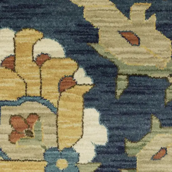 Blue And Gold Oriental Area Rug With Fringe Photo 7