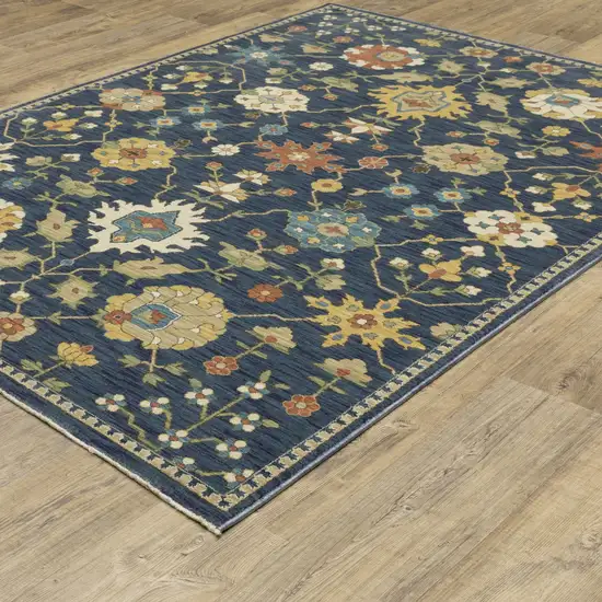 Blue And Gold Oriental Area Rug With Fringe Photo 5