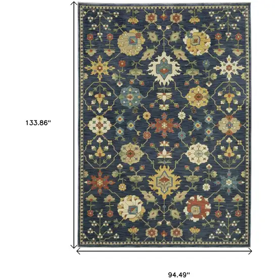 Blue And Gold Oriental Area Rug With Fringe Photo 3