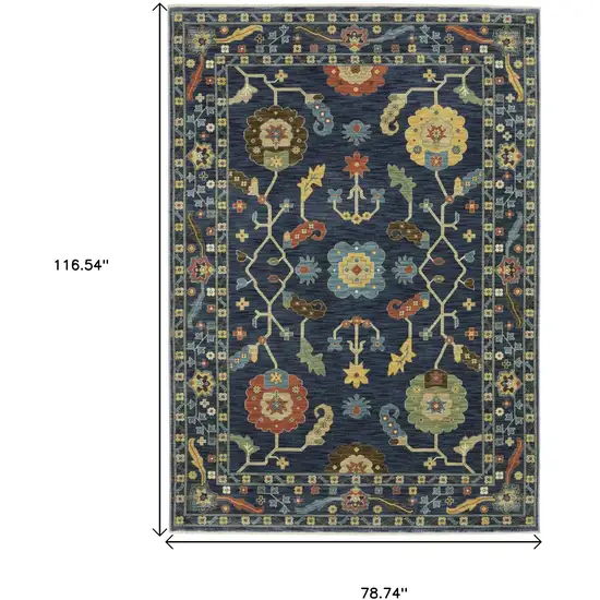 Blue And Gold Oriental Area Rug With Fringe Photo 3