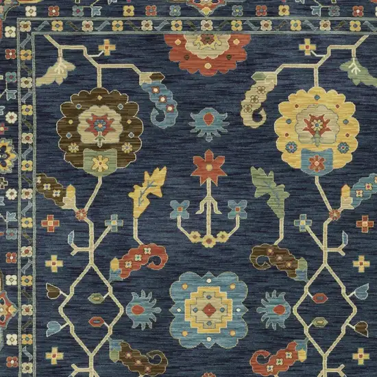 Blue And Gold Oriental Area Rug With Fringe Photo 9