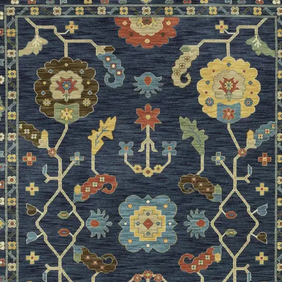 Blue And Gold Oriental Area Rug With Fringe Photo 9