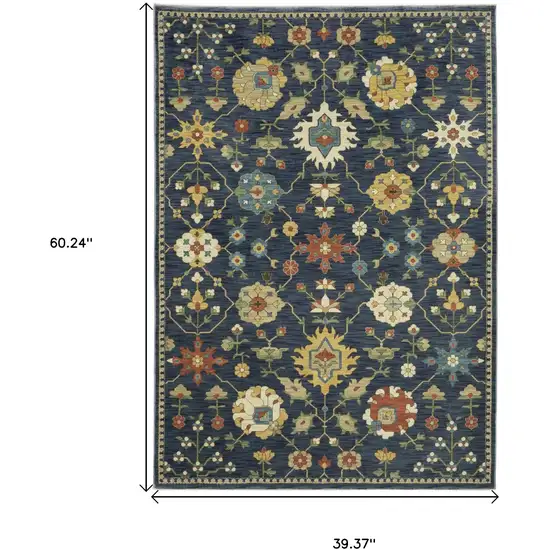 Blue And Gold Oriental Area Rug With Fringe Photo 3