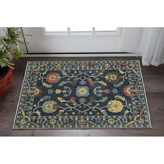 Blue And Gold Oriental Area Rug With Fringe Photo 1