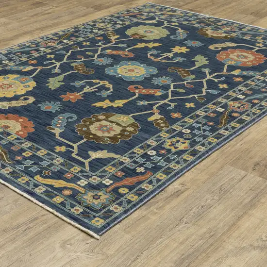 Blue And Gold Oriental Area Rug With Fringe Photo 4