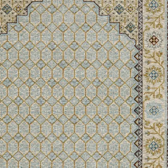 Blue And Gold Oriental Area Rug With Fringe Photo 8