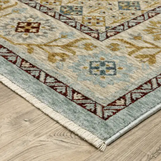 Blue And Gold Oriental Area Rug With Fringe Photo 9