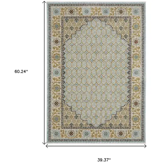 Blue And Gold Oriental Area Rug With Fringe Photo 3