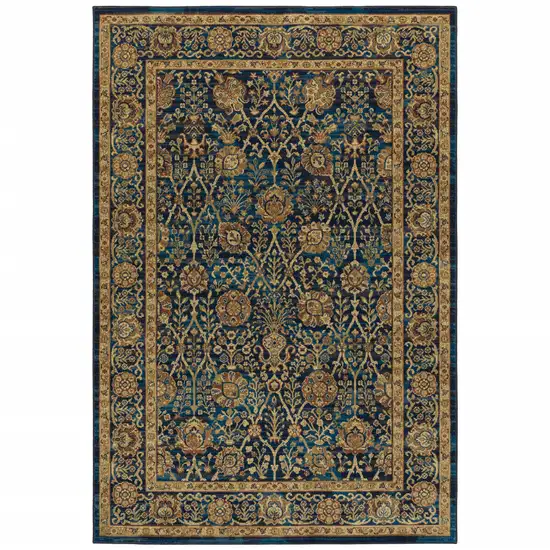 Blue And Gold Oriental Power Loom Stain Resistant Area Rug Photo 1