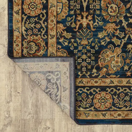 Blue And Gold Oriental Power Loom Stain Resistant Area Rug Photo 7