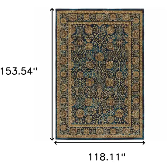 Blue And Gold Oriental Power Loom Stain Resistant Area Rug Photo 10