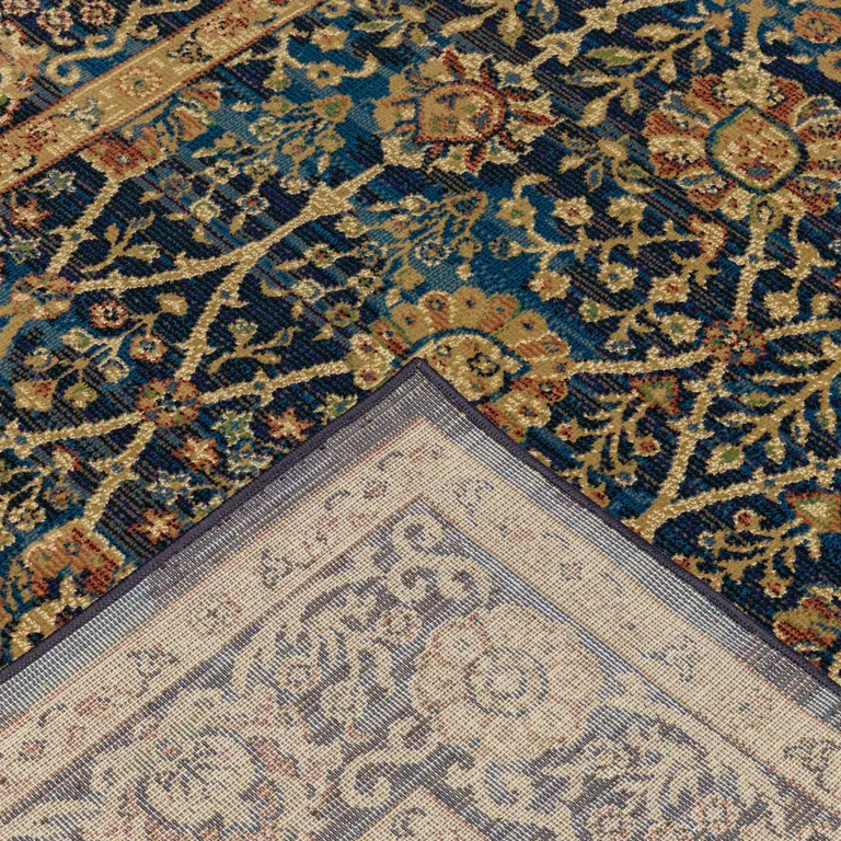 Blue And Gold Oriental Power Loom Stain Resistant Area Rug Photo 4