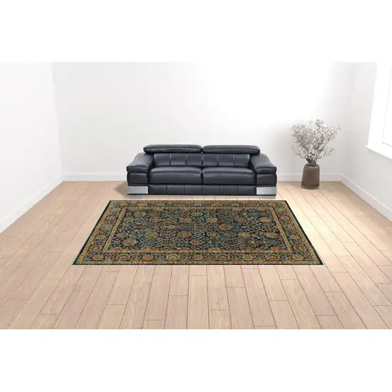 Blue And Gold Oriental Power Loom Stain Resistant Area Rug Photo 3