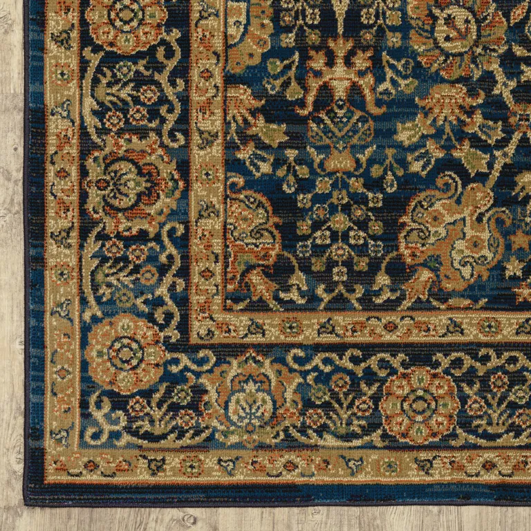 Blue And Gold Oriental Power Loom Stain Resistant Area Rug Photo 2