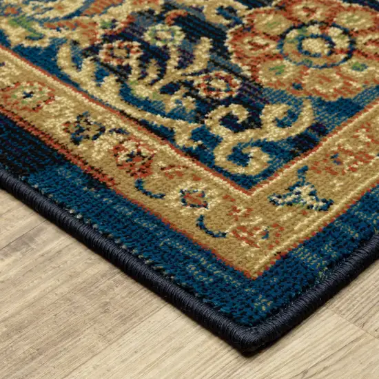 Blue And Gold Oriental Power Loom Stain Resistant Area Rug Photo 5