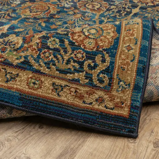 Blue And Gold Oriental Power Loom Stain Resistant Area Rug Photo 8