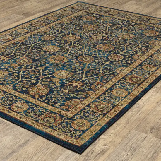 Blue And Gold Oriental Power Loom Stain Resistant Area Rug Photo 6