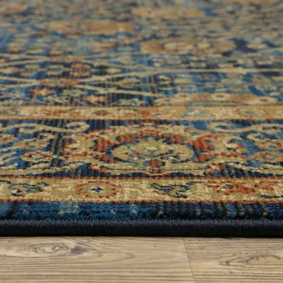 Blue And Gold Oriental Power Loom Stain Resistant Area Rug Photo 9