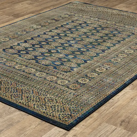 Blue And Gold Oriental Power Loom Stain Resistant Area Rug Photo 7