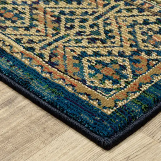 Blue And Gold Oriental Power Loom Stain Resistant Area Rug Photo 5